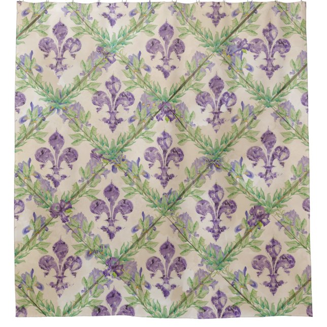 Rideaux De Douche motif à fleurs de lis - aquarelle Iris (Devant)