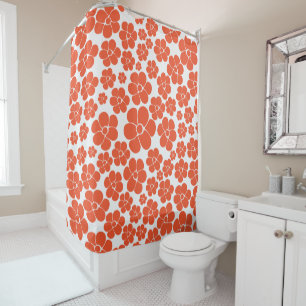 Rideaux De Douche Motif à fleurs - Orange et Blanc