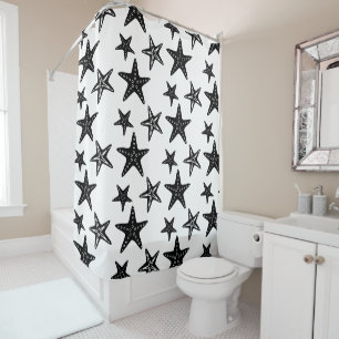 Rideaux De Douche Motif à la mode de poisson étoilé noir et blanc