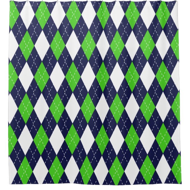 Rideaux De Douche Motif à motifs de losanges bleu et vert (Devant)