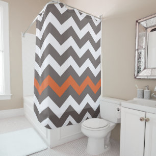 Rideaux De Douche Motif à rayures Chevron Gris, Blanc et Orange