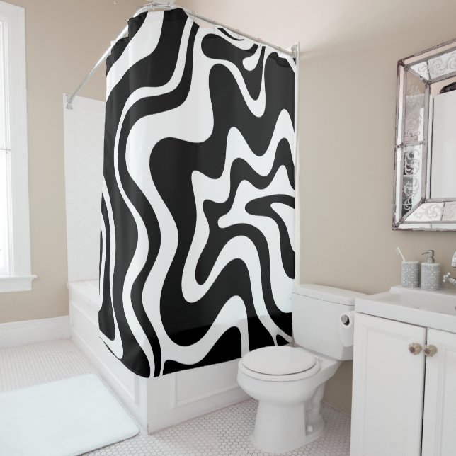 Rideaux De Douche Motif Abstrait noir et blanc rétro (En situation)