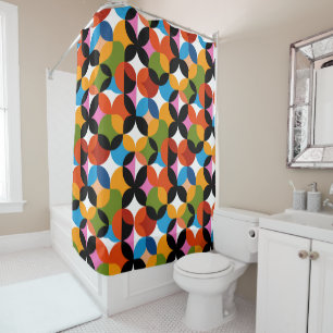 Rideaux De Douche Motif Abstrait Rétro Coloré Milieu du Siècle Moder