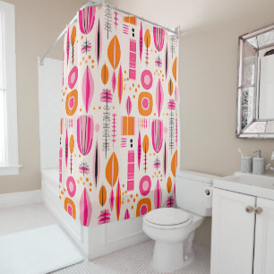 Rideaux De Douche Motif Abstrait rose et orange du milieu du siècle