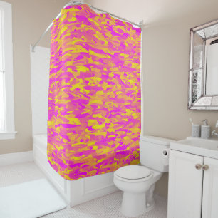 Rideaux De Douche Motif Abstrait Rose Jaune Orange