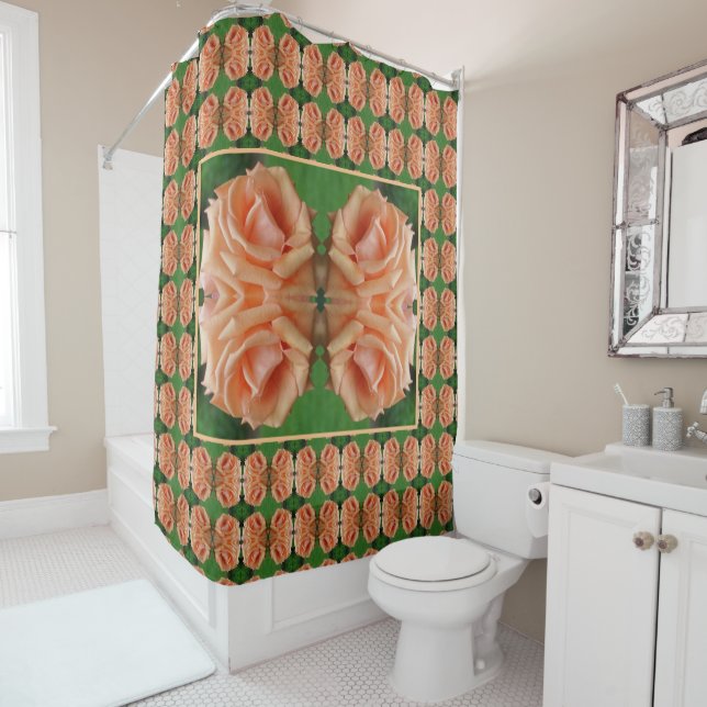 Rideaux De Douche Motif Abstrait Rose Peach Blooming (En situation)