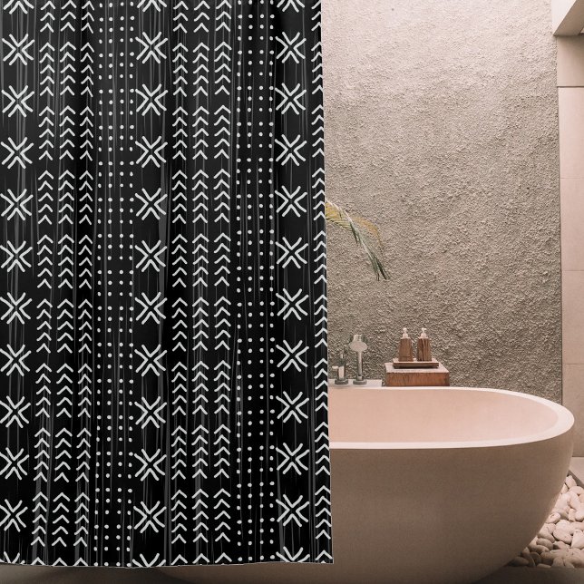 Rideaux De Douche Motif africain de la nappe blanche noire moderne (Créateur téléchargé)