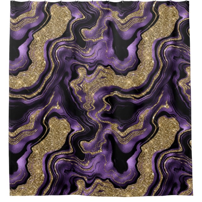 Rideaux De Douche Motif agate pailleté violet et or élégant (Devant)