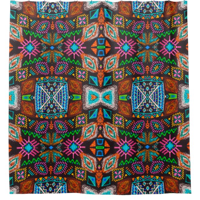 Rideaux De Douche Motif américain. Impression Ikat transparente. des (Devant)