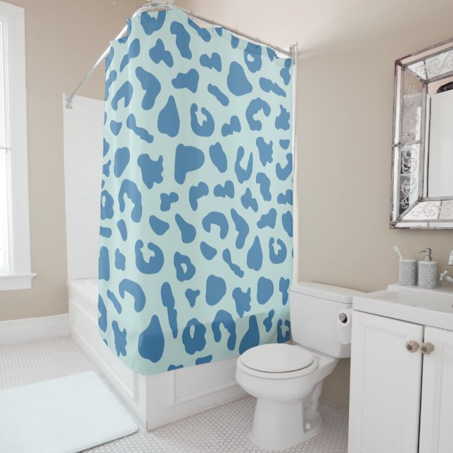 Rideaux De Douche Motif animal Empreinte de léopard élégant en bleu (En situation)