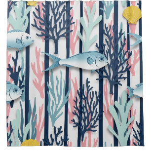 Rideaux De Douche Motif aquarelle nautique rétro (6)
