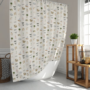 Rideaux De Douche Motif aquarelle neutre pour escapade côtière estiv
