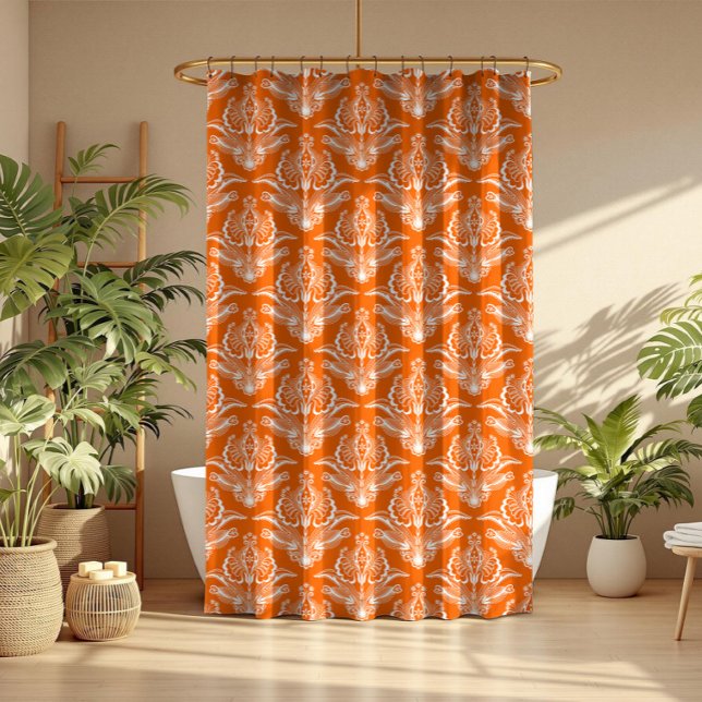 Rideaux De Douche Motif Art Déco Floral Orange & Blanc (Créateur téléchargé)
