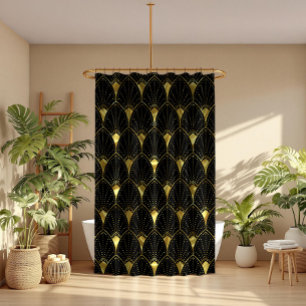Rideaux De Douche Motif Art Déco Or brillant sur Arrière - plan noir