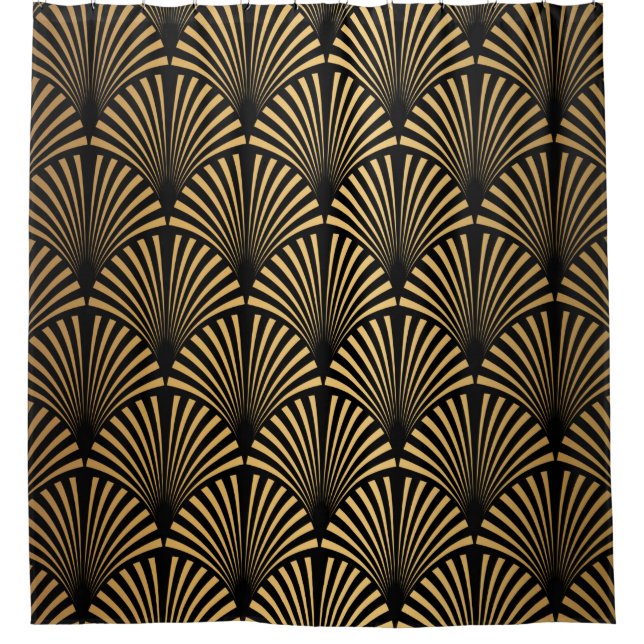 Rideaux De Douche Motif Art déco. Simples grappes noir et or (Devant)