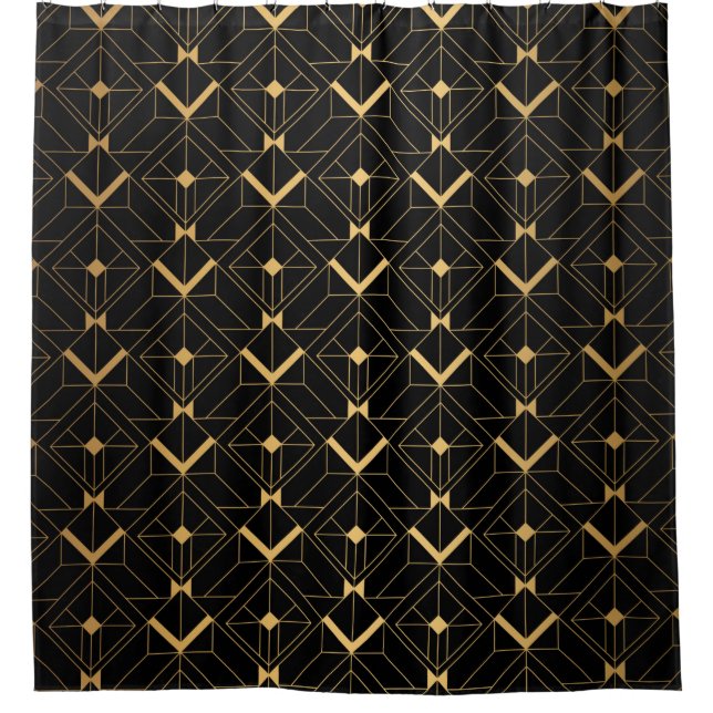 Rideaux De Douche Motif Art déco. Simples grappes noir et or (Devant)