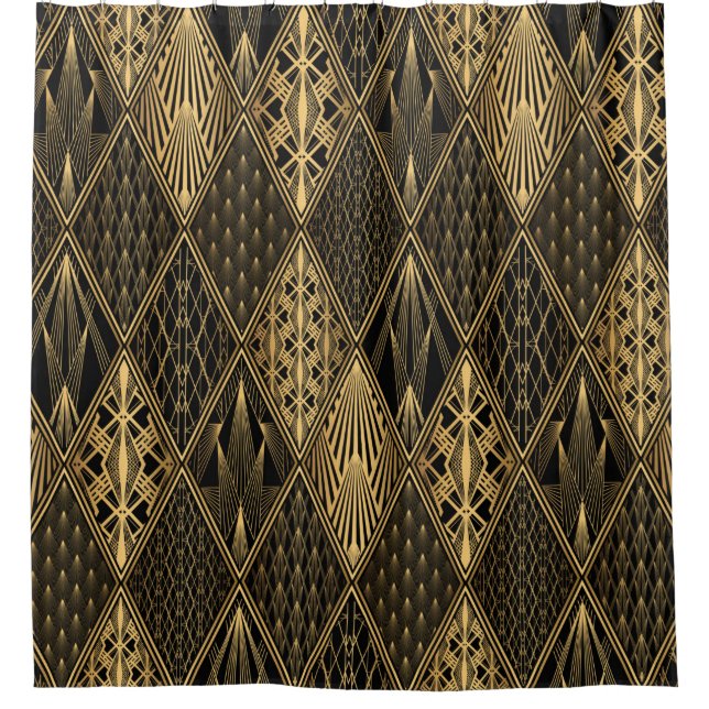 Rideaux De Douche Motif Art déco. Simples grappes noir et or (Devant)