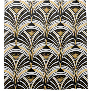 Rideaux De Douche Motif Art déco. Vintage or noir noir noir dos