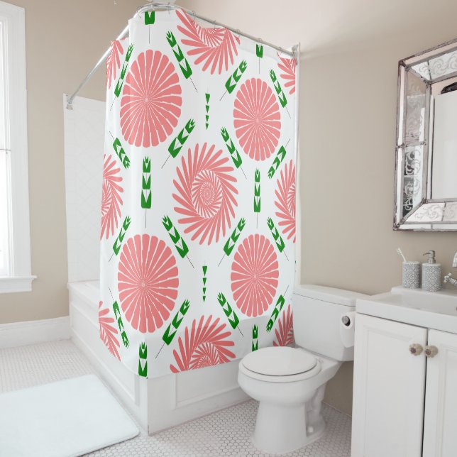 Rideaux De Douche motif aux fleurs roses (En situation)