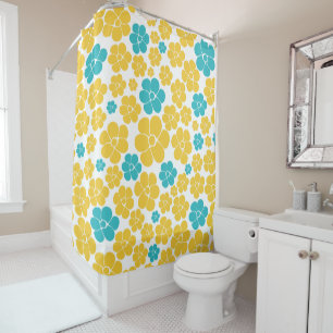Rideaux De Douche Motif aux fleurs - Turquoise et Jaune