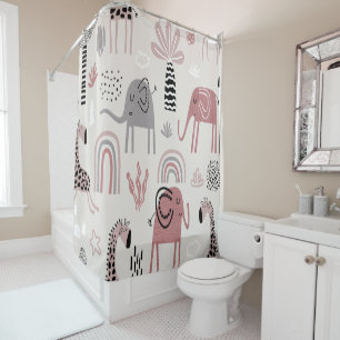 Rideaux De Douche motif avec de mignons éléphants et girafes géant