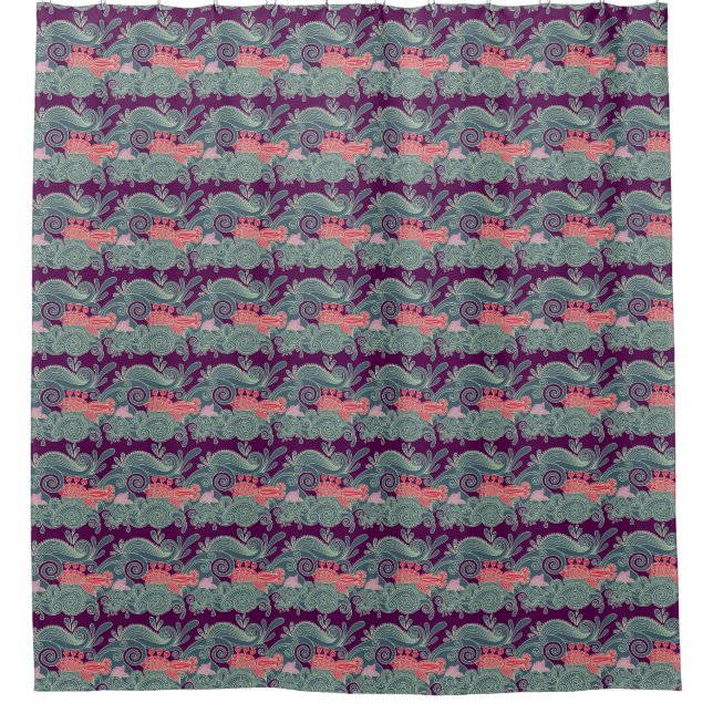 Rideaux De Douche Motif avec les poissons et la vague pourpre (Devant)
