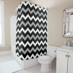 Rideaux De Douche Motif blanc et gris noir d'impression de Chevron