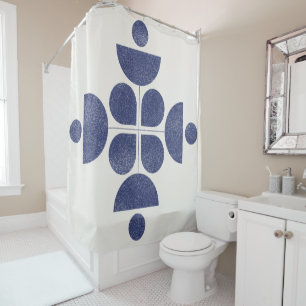 Rideaux De Douche Motif bleu abstrait du milieu du siècle