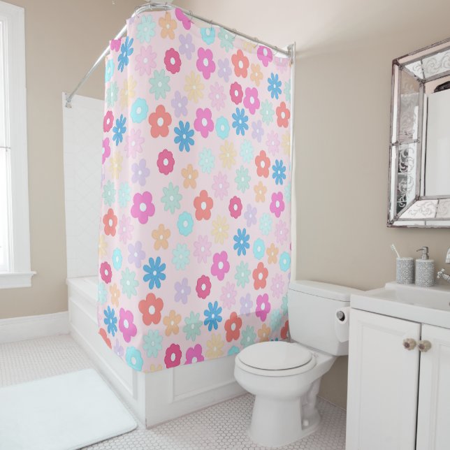 Rideaux De Douche Motif Boho Rose Daisy Flowers (En situation)