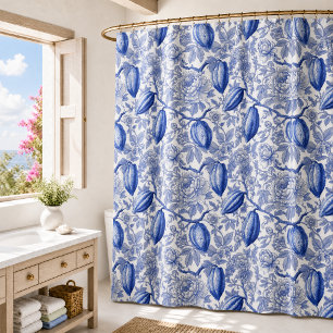Rideaux De Douche Motif botanique chic en toile bleue unique Cocoa
