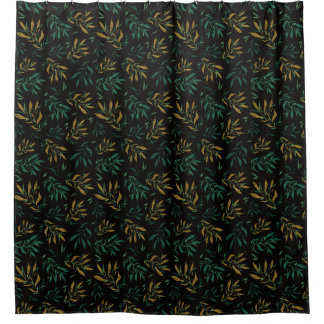 Rideaux De Douche Motif Botany de luxe avec Feuilles dorés et verts