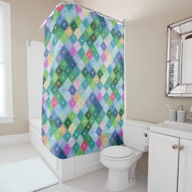Rideaux De Douche Motif carré couleur diamant (En situation)