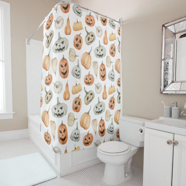 Rideaux De Douche Motif Citrouille d'aquarelle amusant (En situation)