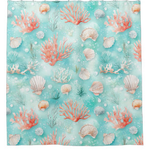 Rideaux De Douche Motif Coquillages et Vagues Océaniques (2)