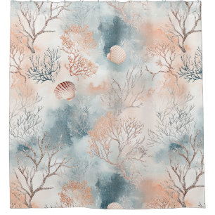 Rideaux De Douche Motif corail côtier à l'aquarelle Boho Luxe (4)