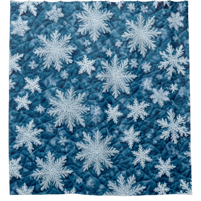 Rideaux De Douche Motif courbé Flakes Bleu et Blanc (Devant)