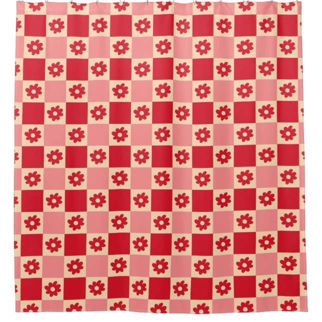 Rideaux De Douche Motif Daisy Checker (rouge/rose) (Devant)
