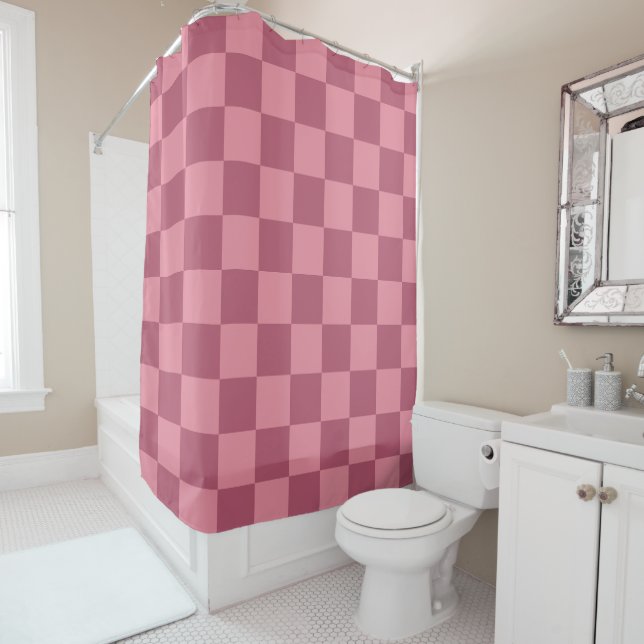 Rideaux De Douche Motif damier rose minimaliste (En situation)