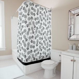 Rideaux De Douche Motif d'ananas tropical noir et blanc