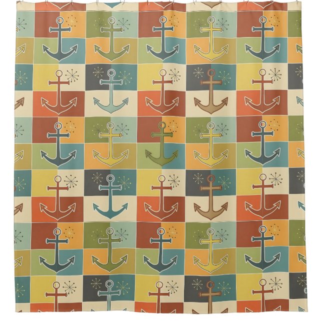 Rideaux De Douche Motif d'Ancre moderne rétro (Devant)