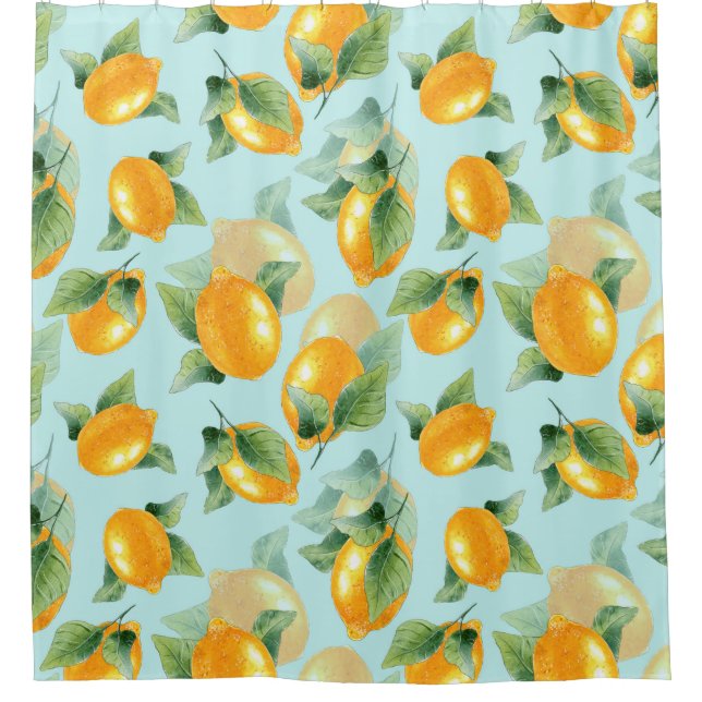 Rideaux De Douche Motif d'aquarelle avec citrons et feuilles. Seamel (Devant)