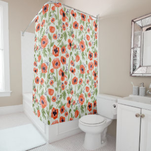 Rideaux De Douche Motif d'aquarelle de fleurs de pavot orange