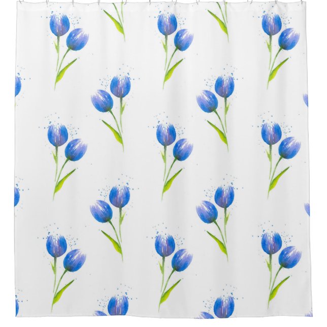 Rideaux De Douche Motif d'aquarelle des Tulipes bleues (Devant)