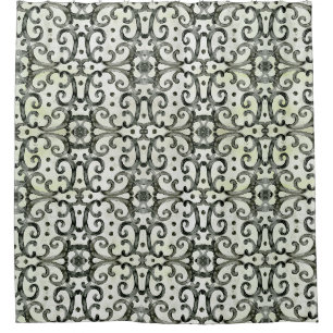 Rideaux De Douche Motif d'aquarelle Farmhouse Black n White Scroll