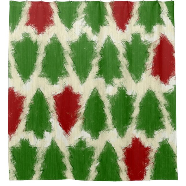 Rideaux De Douche Motif d'arbre de Noël rustique vert et rouge (Devant)