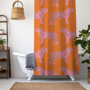 Rideaux De Douche Motif d'art de Cute Boho Orange et Tigre Rose