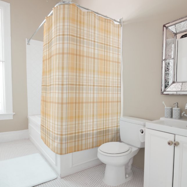 Rideaux De Douche Motif d'automne citrouille épice Plaid (En situation)