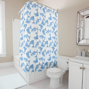 Rideaux De Douche Motif de baleine bleue d'aquarelle