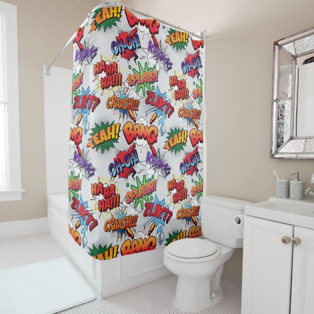Rideaux De Douche Motif de bulle Superhero (En situation)