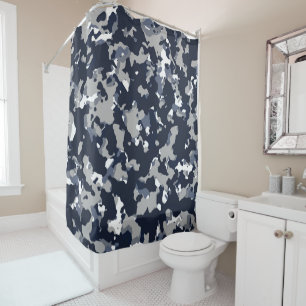 Rideaux De Douche Motif de camouflage bleu gris blanc Camo